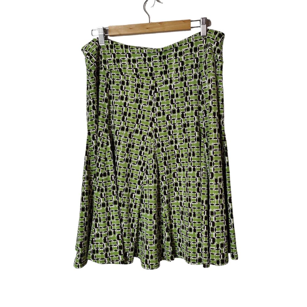 Apt 9 Y2K Women's Sz L Green Brown Geometric Slinky A Line Flare Skirt Stretchy